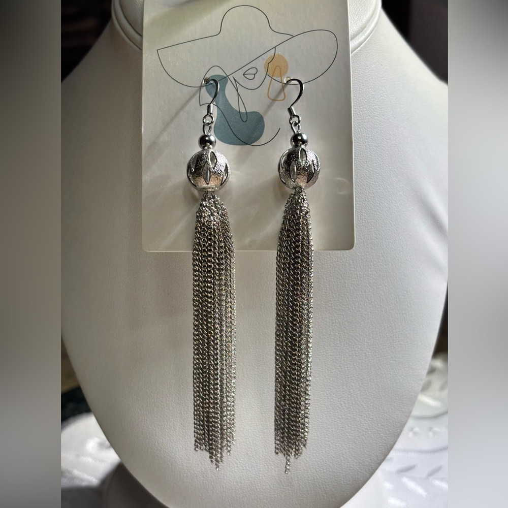 Handmade Zola Stardust Earrings with Long Chain Tassel 4.5 inches